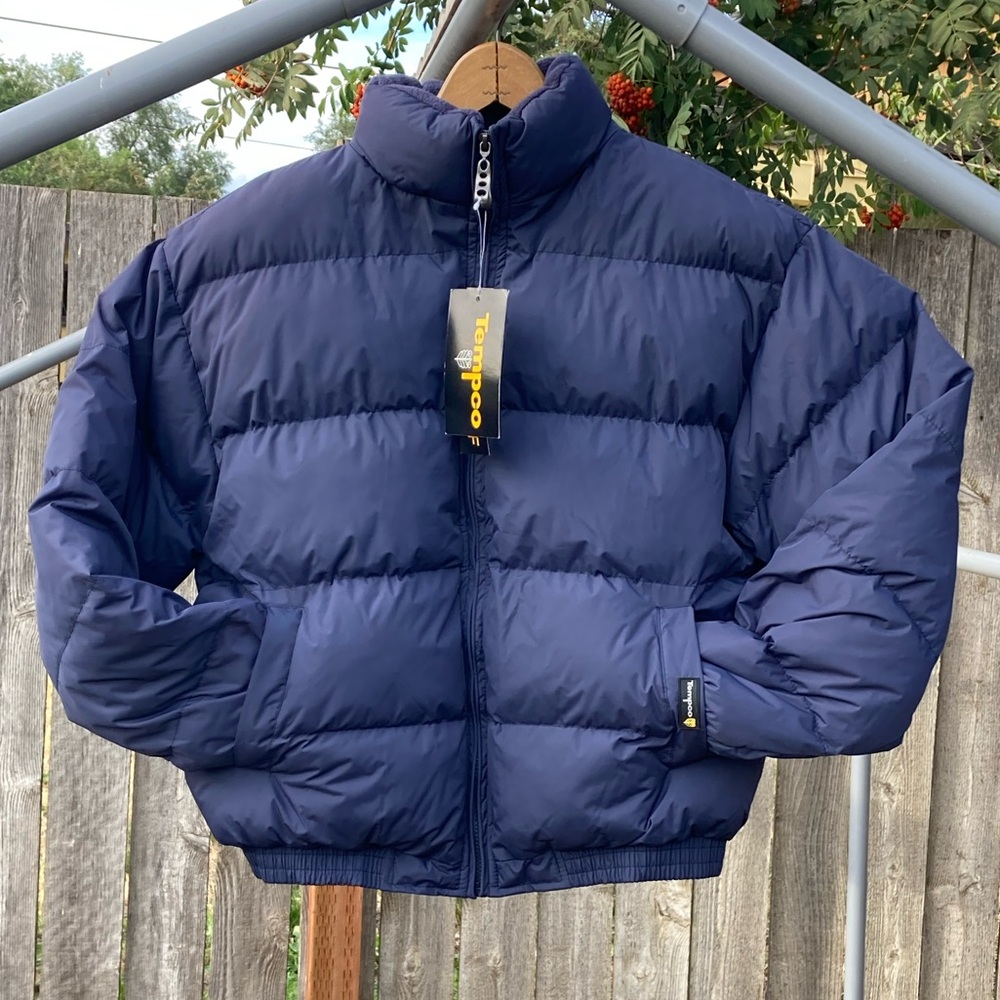 NWT Tempco Navy Blue Polyfill Down Waterproof Zip Puffer Coat Men’s S